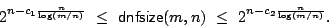 \begin{displaymath}2^{n -
c_1\frac{n}{\log(m/n)}}  \leq \mbox{\sf dnfsize}(m,n) \leq  2^{n-c_2
\frac{n}{\log(m/n)}}.\end{displaymath}